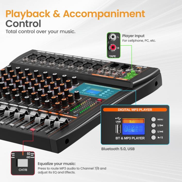 XTUGA GP80 8-Channel Professional Analog Mixer, GP80