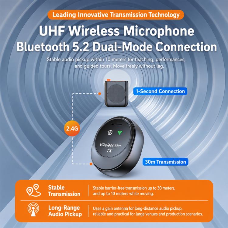 J98 Dual Mic Portable Wireless Lavalier Waistband Microphone Teaching Voice Amplifier, J98