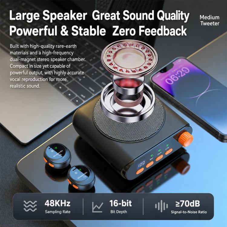 J98 Dual Mic Portable Wireless Lavalier Waistband Microphone Teaching Voice Amplifier, J98