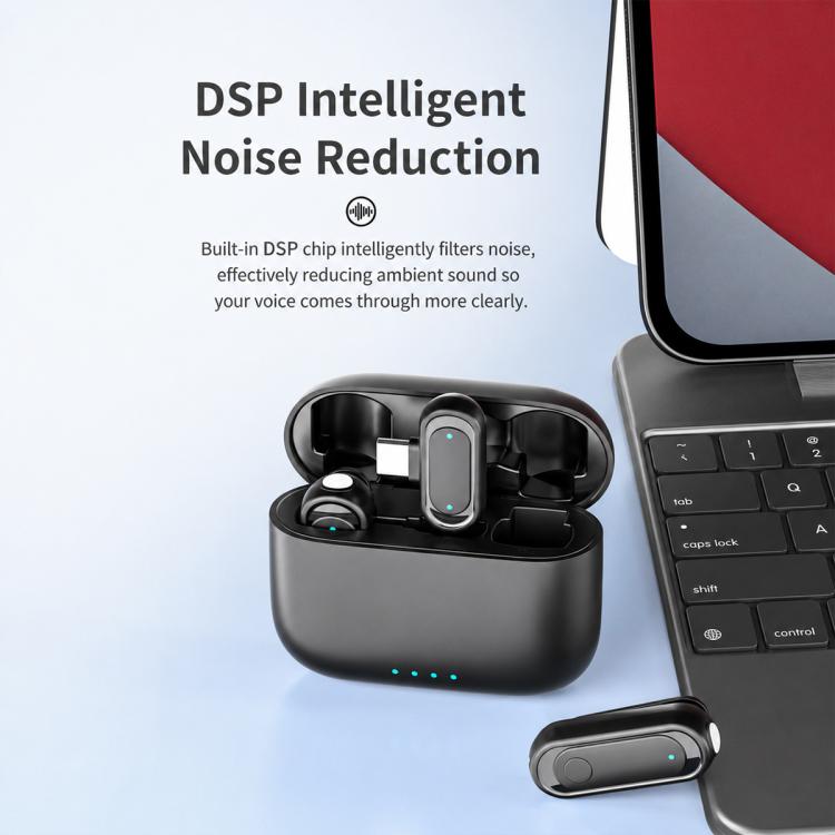 J58 2 in 1 Wireless Lavalier Noise Reduction Microphone with Monitoring Function, Type-C, 8 Pin