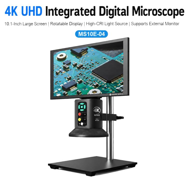 SUNSHINE MS10E-04 4K HD Digital Microscope with Metal Stand Base & 10-inch Large Display, EU Plug, UK Plug