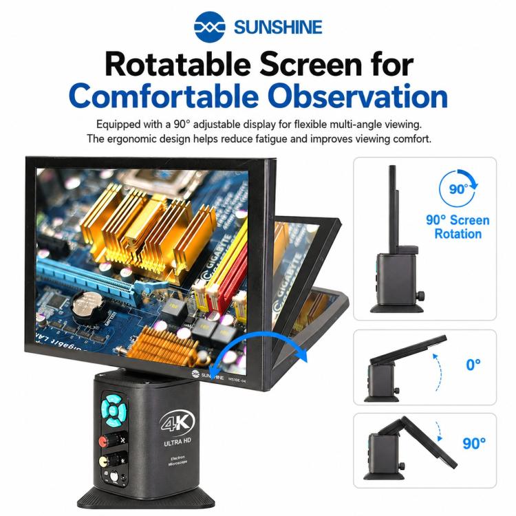 SUNSHINE MS10E-04 4K HD Digital Microscope with Metal Stand Base & 10-inch Large Display, EU Plug, UK Plug