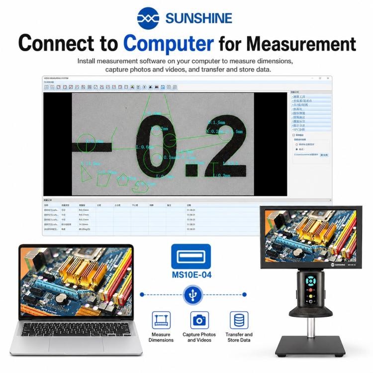 SUNSHINE MS10E-04 4K HD Digital Microscope with Metal Stand Base & 10-inch Large Display, EU Plug, UK Plug