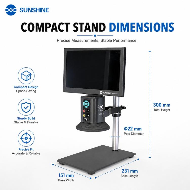 SUNSHINE MS10E-04 4K HD Digital Microscope with Metal Stand Base & 10-inch Large Display, EU Plug, UK Plug