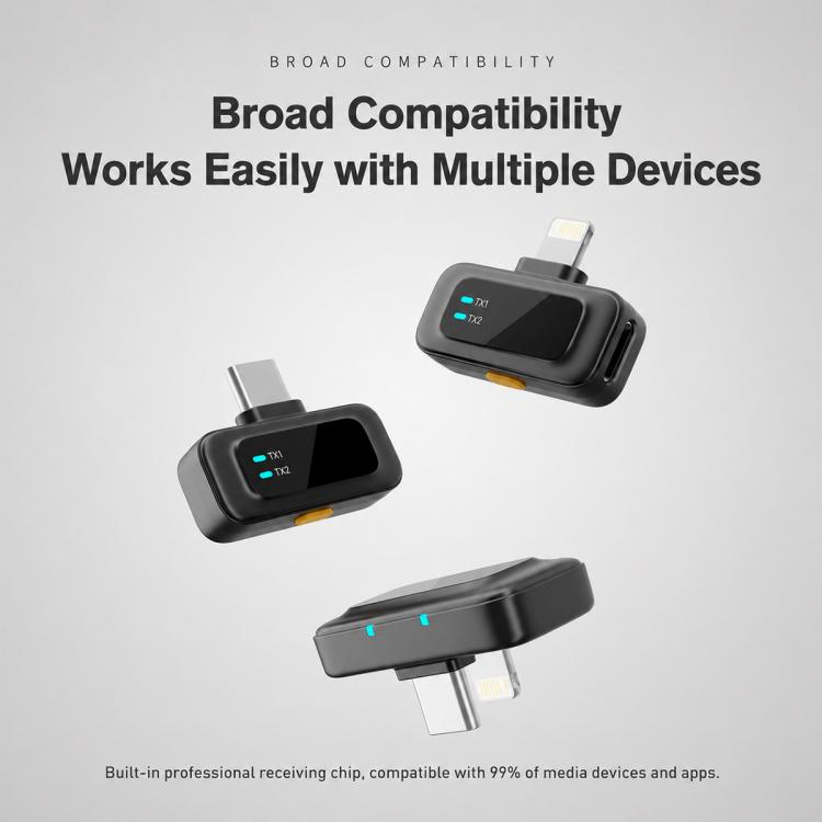 Q19 Wireless Lavalier Noise Reduction Microphone with Monitoring Function, Type-C, 8 Pin, U-shaped Interface, Dual Interface