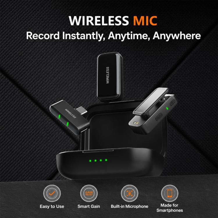 K16 2 in 1 Wireless Lavalier Noise Reduction Microphone with Monitoring Function, Type-C, 8 Pin