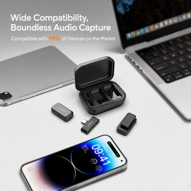 K16 2 in 1 Wireless Lavalier Noise Reduction Microphone with Monitoring Function, Type-C, 8 Pin