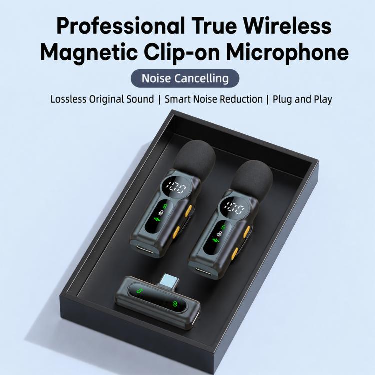 L02 Dual Mic 2 in 1 Magnetic Live Streaming Wireless Lavalier Noise Reduction Microphone, Type-C, 8 Pin