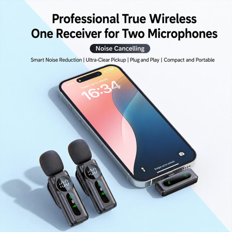 L02 Dual Mic 2 in 1 Magnetic Live Streaming Wireless Lavalier Noise Reduction Microphone, Type-C, 8 Pin