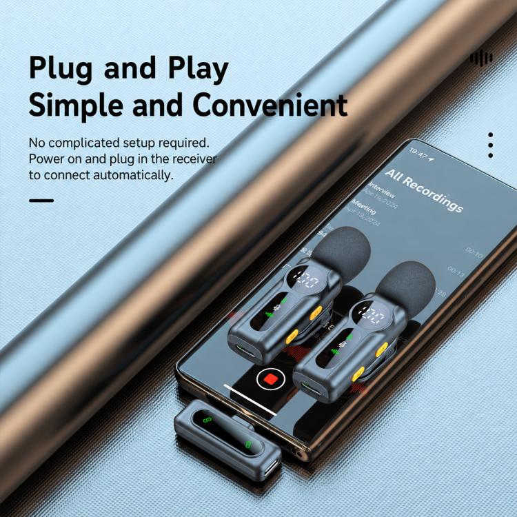 L02 Dual Mic 2 in 1 Magnetic Live Streaming Wireless Lavalier Noise Reduction Microphone, Type-C, 8 Pin
