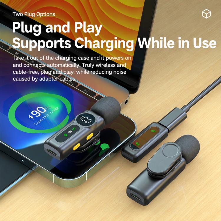 L02 Dual Mic 2 in 1 Magnetic Live Streaming Wireless Lavalier Noise Reduction Microphone, Type-C, 8 Pin