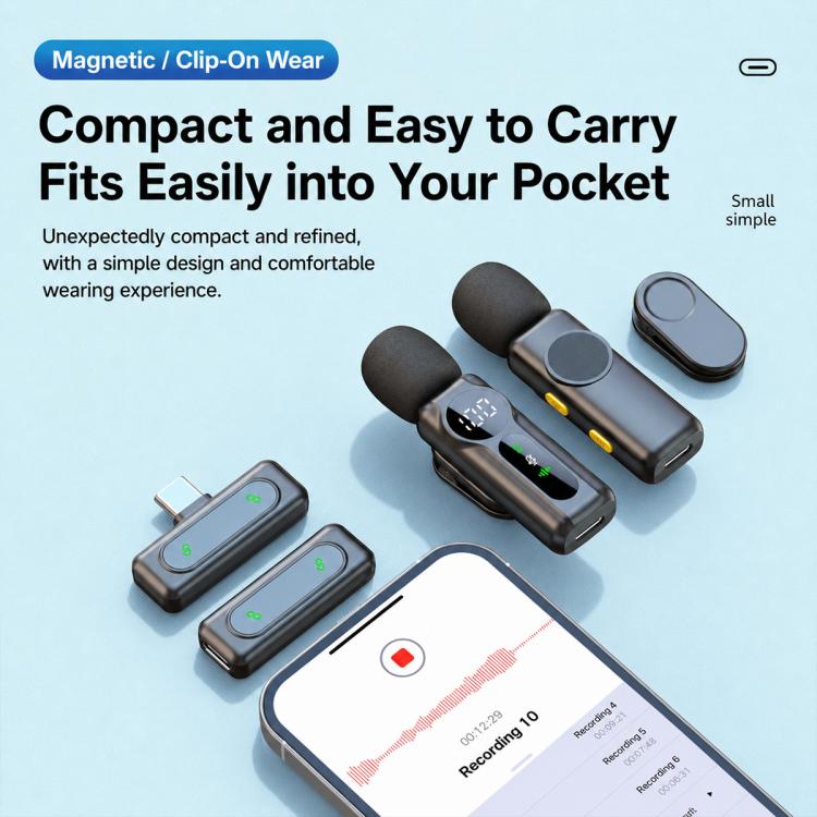 L02 Dual Mic 2 in 1 Magnetic Live Streaming Wireless Lavalier Noise Reduction Microphone, Type-C, 8 Pin