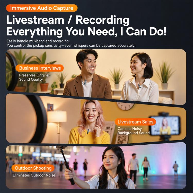 L02 Dual Mic 2 in 1 Magnetic Live Streaming Wireless Lavalier Noise Reduction Microphone, Type-C, 8 Pin