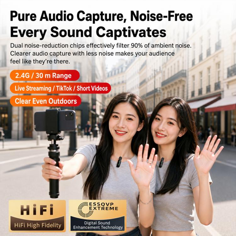 L06 Dual Mic 2 in 1 Live Streaming Wireless Lavalier Noise Reduction Microphone, Type-C, 8 Pin