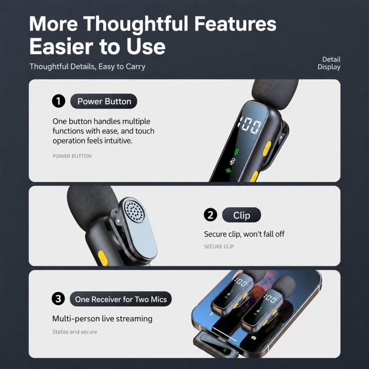 L06 Dual Mic 2 in 1 Live Streaming Wireless Lavalier Noise Reduction Microphone, Type-C, 8 Pin