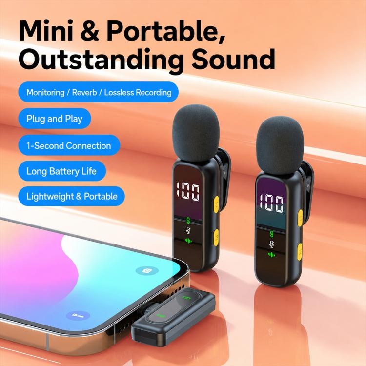 L06 Dual Mic 2 in 1 Live Streaming Wireless Lavalier Noise Reduction Microphone, Type-C, 8 Pin