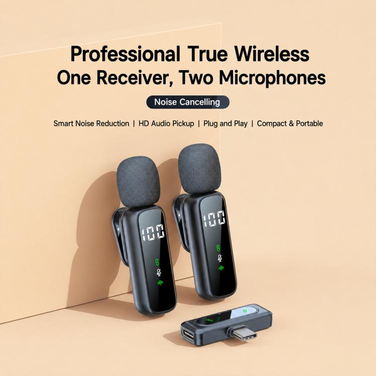 L06 Dual Mic 2 in 1 Live Streaming Wireless Lavalier Noise Reduction Microphone, Type-C, 8 Pin