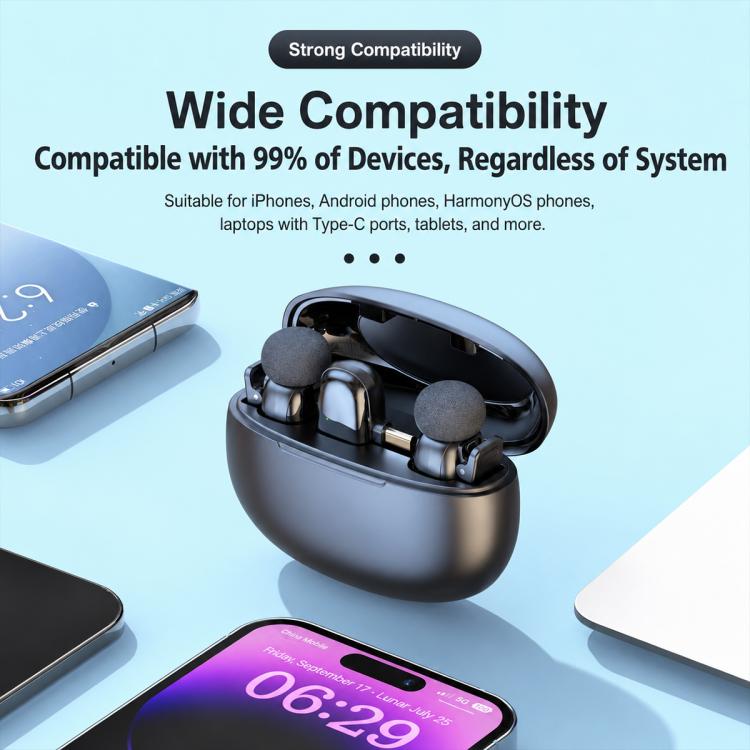 L08 Dual Mic 2 in 1 Live Streaming Wireless Lavalier Noise Reduction Microphone, Type-C, 8 Pin