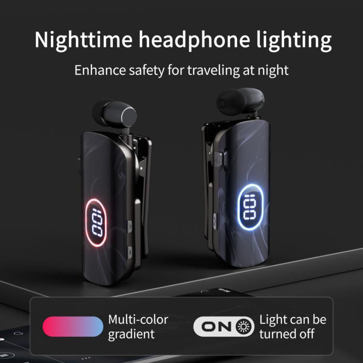 K93 Digital Display Business Lavalier Noise Reduction Retractable Bluetooth Earphone
