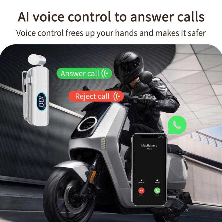 K93 Digital Display Business Lavalier Noise Reduction Retractable Bluetooth Earphone