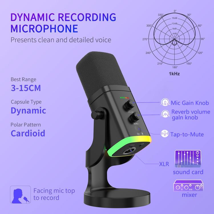 YU8 USB Dynamic Driver Noise Reduction Gaming RGB Microphone