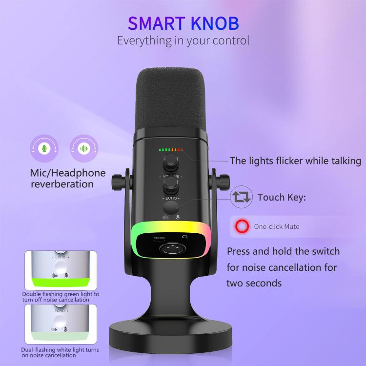 YU8 USB Dynamic Driver Noise Reduction Gaming RGB Microphone
