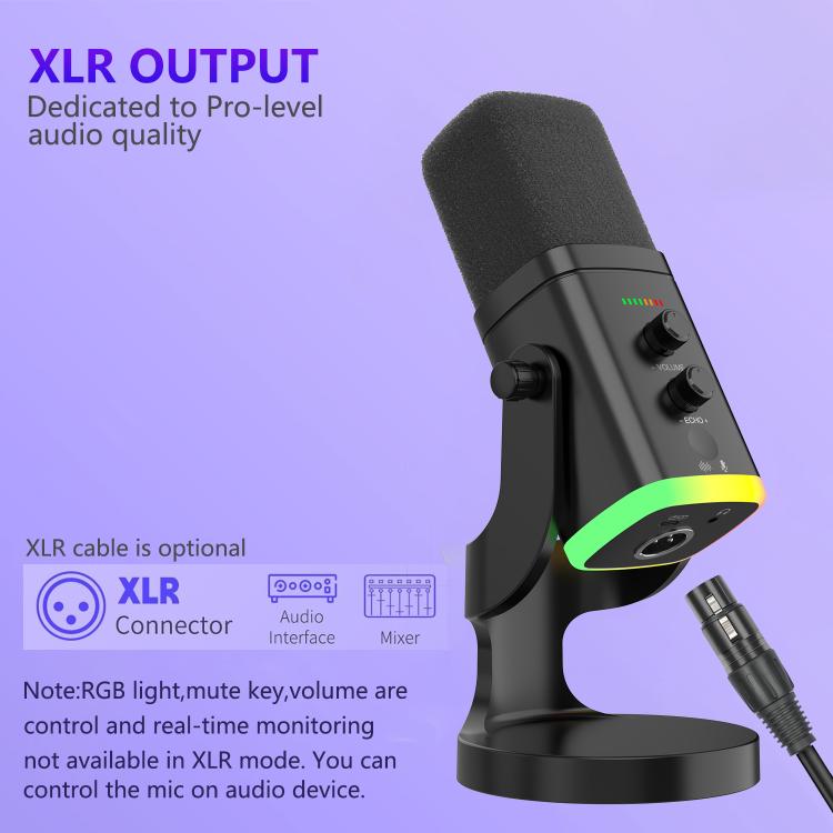 YU8 USB Dynamic Driver Noise Reduction Gaming RGB Microphone
