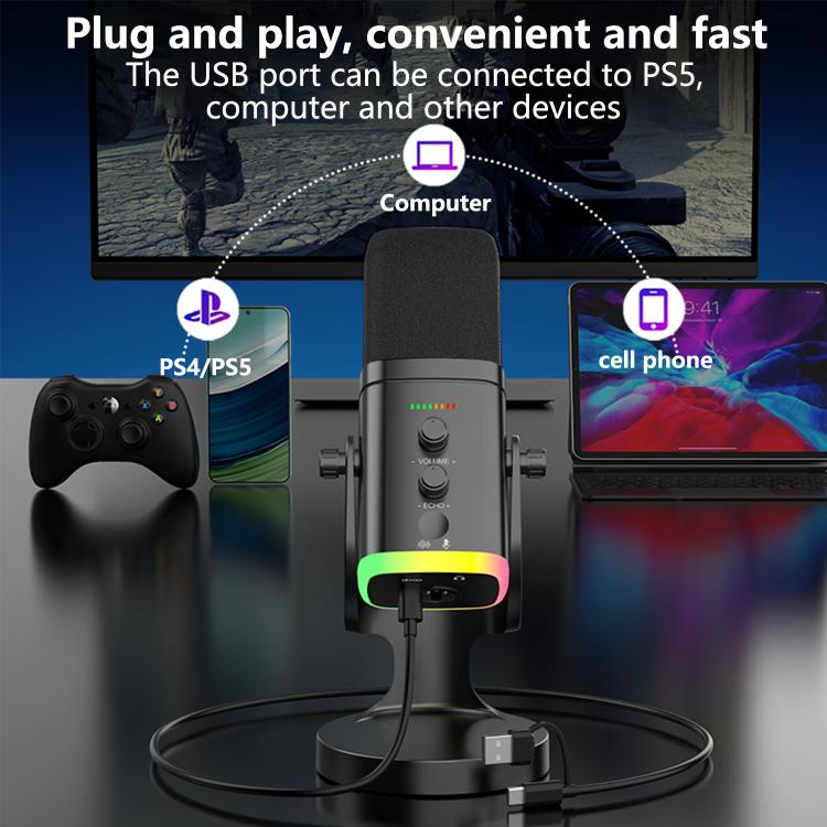 YU8 USB Dynamic Driver Noise Reduction Gaming RGB Microphone