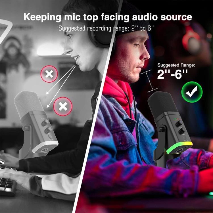 YU8 USB Dynamic Driver Noise Reduction Gaming RGB Microphone