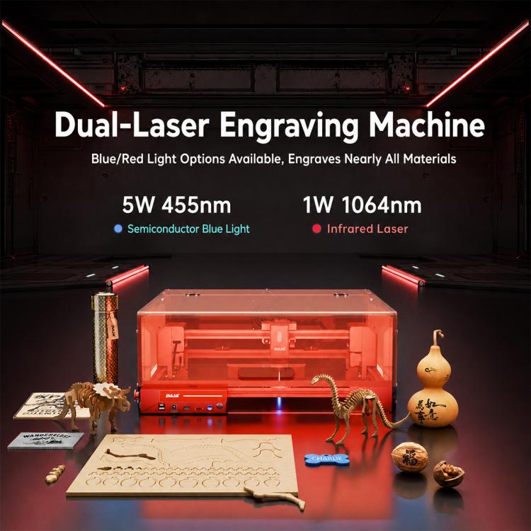 DAJA A6 Pro Enclosed Small Laser Engraving Machine, Blue Laser 5W, Infrared Laser 1W