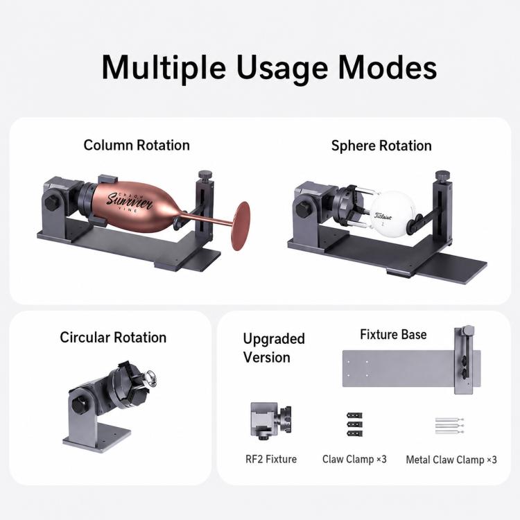 DAJA RF2 Laser Engraver Rotary Fixture Clamp for Irregular Objects, Compatible with Rings, Cups