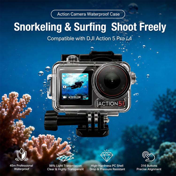 Waterproof Housing 60m Underwater Cameras Cover with Buoyancy Bar, For DJI Osmo Action 6, For DJI Osmo Action 5 Pro / 4 / 3