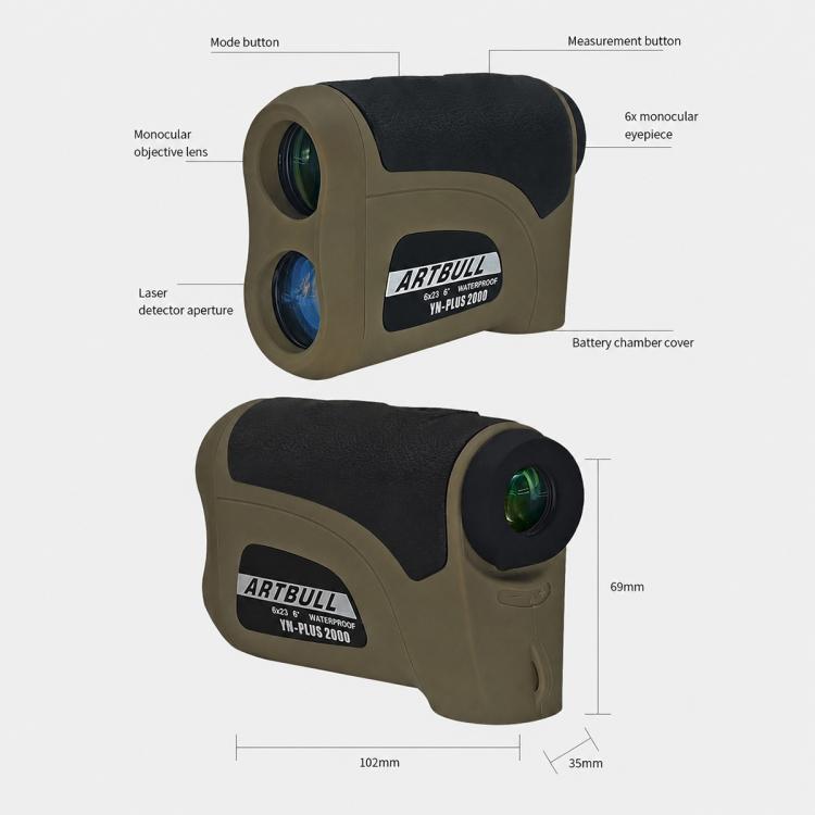 ARTBULL YN-2000 Outdoor Laser Rangefinder Telescope 2000m Multifunctional Altitude Angle Measuring Golf Rangefinder, YN-2000