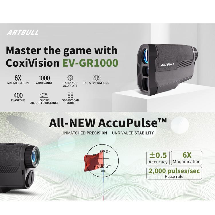 ARTBULL EV-GR1000 6X 1000m Golf & Hunting Laser Rangefinder with Slope, Flag-Lock & Speed Measurement, EV-GR1000