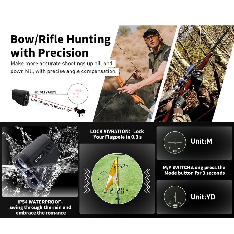 ARTBULL EV-GR1000 6X 1000m Golf & Hunting Laser Rangefinder with Slope, Flag-Lock & Speed Measurement, EV-GR1000