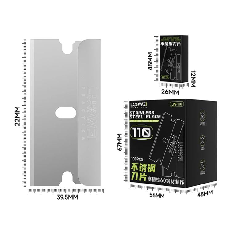 100 PCS/Pack LUOWEI LW-110 High-Toughness Stainless Steel Blade