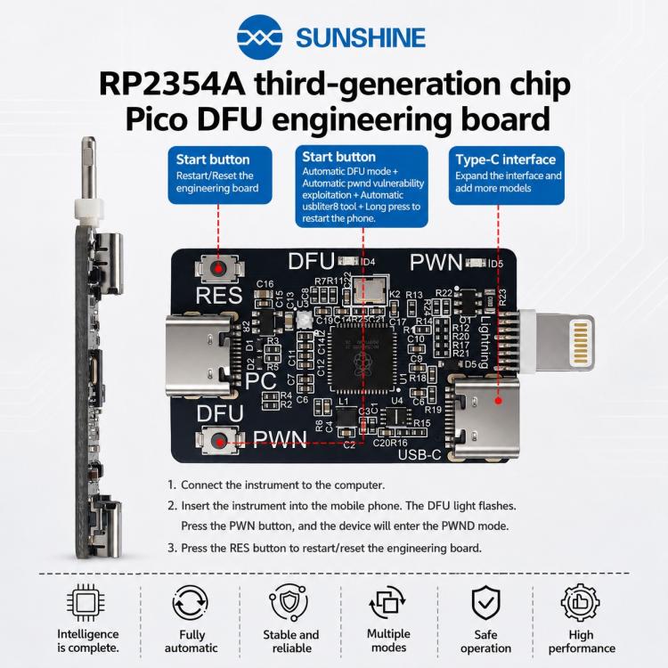 SUNSHINE RP2354A Third-Generation Chip PICO DFU Engineering Board for iPhone XR-11 Pro Max