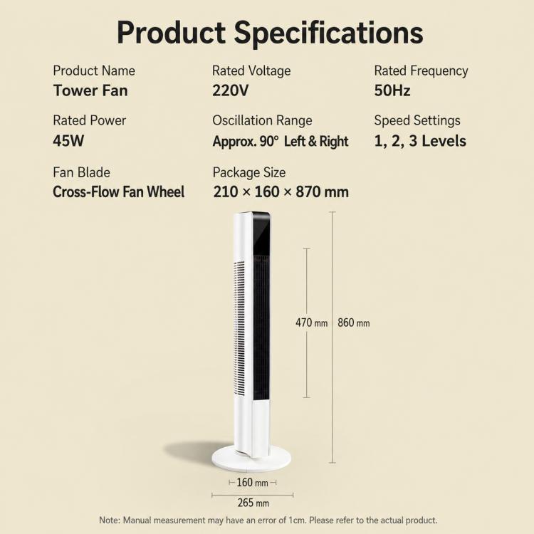 Freestanding Tower Fan, Three-Speed Bladeless Floor Fan, Manual Control Version, Remote Control Version