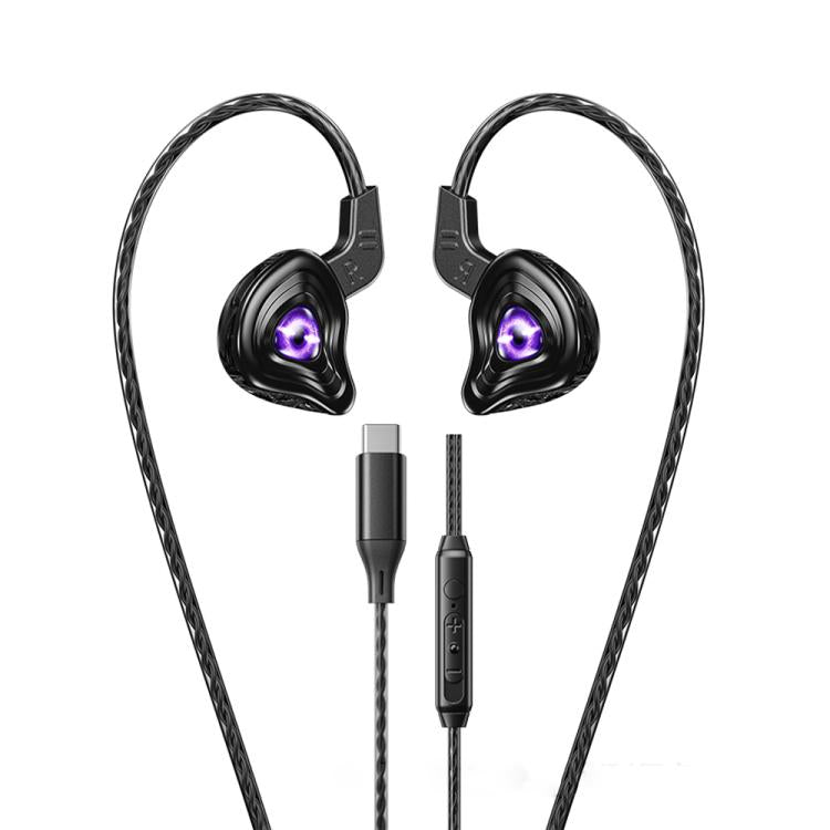 WK YC09 Black Hole 1.2m Wired Earphones for Music & Calls, 3.5mm, Type-C Digital Signal, 8 Pin BLE