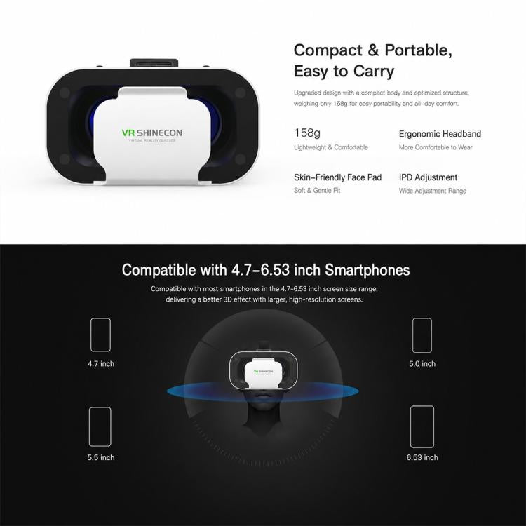 VR SHINECON G05A VR Glasses for 4.7-6.5 inch Phone, G05A Host, G05A+B03, G05A+Y1 White, G05A+Y1 Black