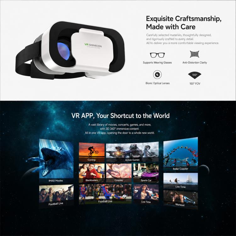 VR SHINECON G05A VR Glasses for 4.7-6.5 inch Phone, G05A Host, G05A+B03, G05A+Y1 White, G05A+Y1 Black