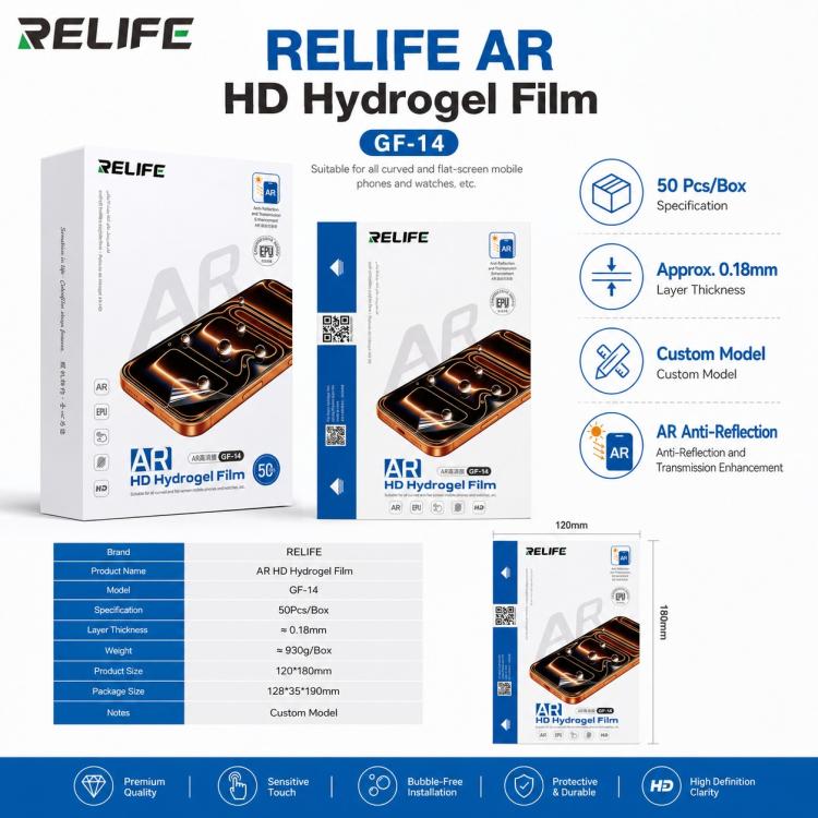 50 in 1 RELIFE GF-14 AR Anti-Reflective HD Hydrogel Film