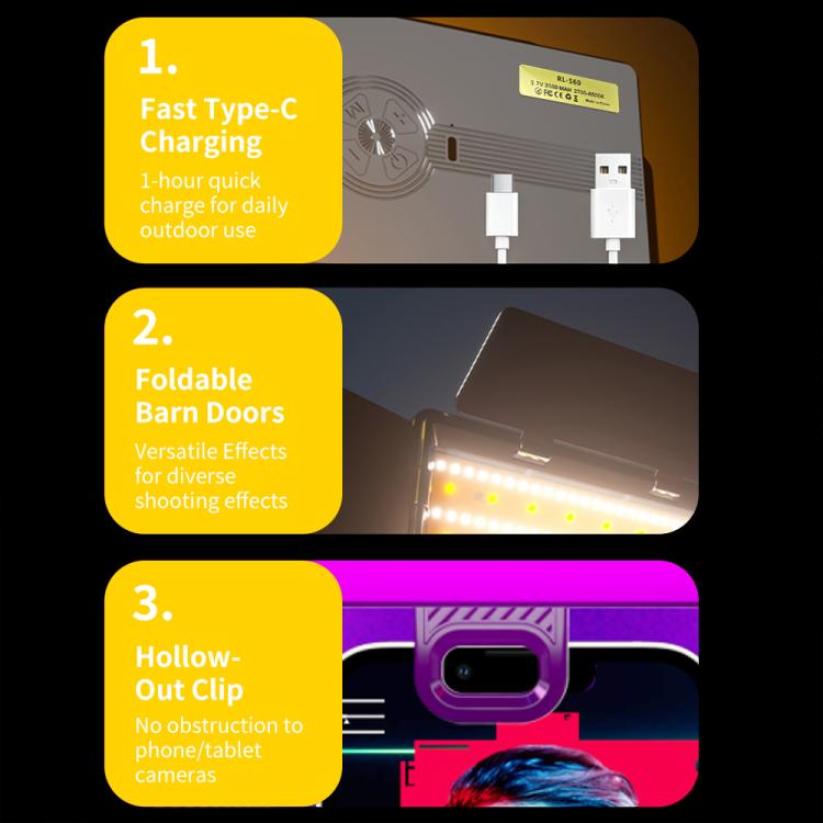 RL-560 Rechargeable Clip?on Fill Light with Barn Doors