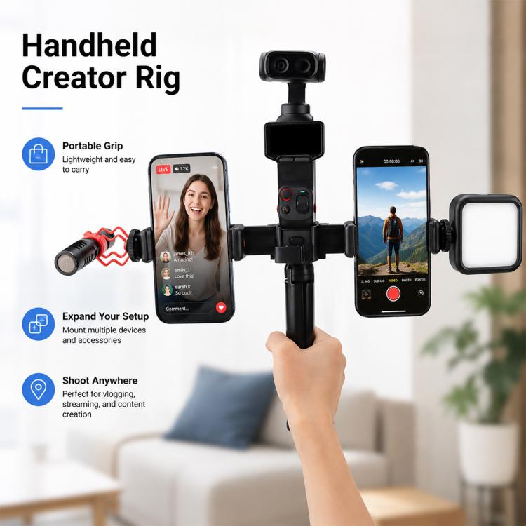 Live Broadcast Dual Phone Bracket Rotatable Phone Clamp Extension Mount, For Insta360 Luna Ultra