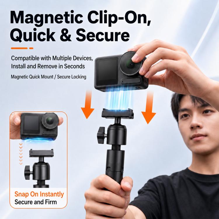 Magnetic Selfie Stick Extendable Portable Tripod for Insta 360 X6 / DJI Action 5 Pro / 4 / 3 / Osmo Nano
