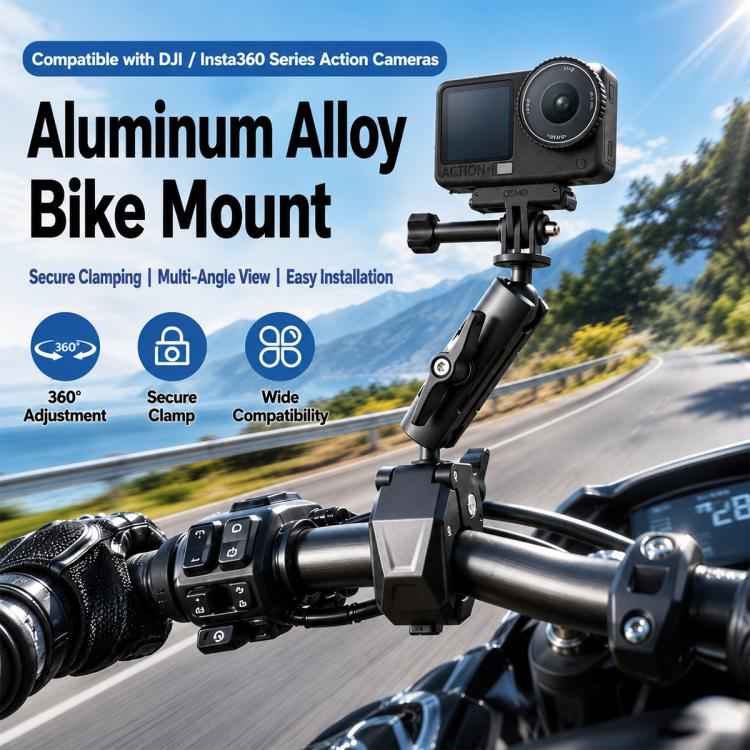 Aluminum Alloy Heavy-Duty Crab-Claw Clamp Motorcycle Handlebar Mount for DJI, Insta360, GoPro And Other Action Cameras
