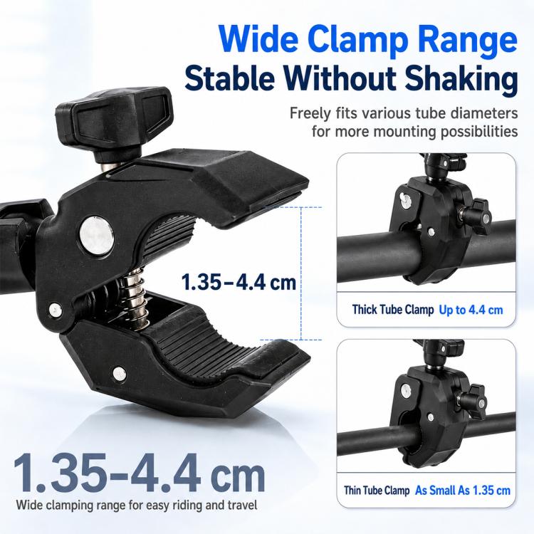Aluminum Alloy Heavy-Duty Crab-Claw Clamp Motorcycle Handlebar Mount for DJI, Insta360, GoPro And Other Action Cameras