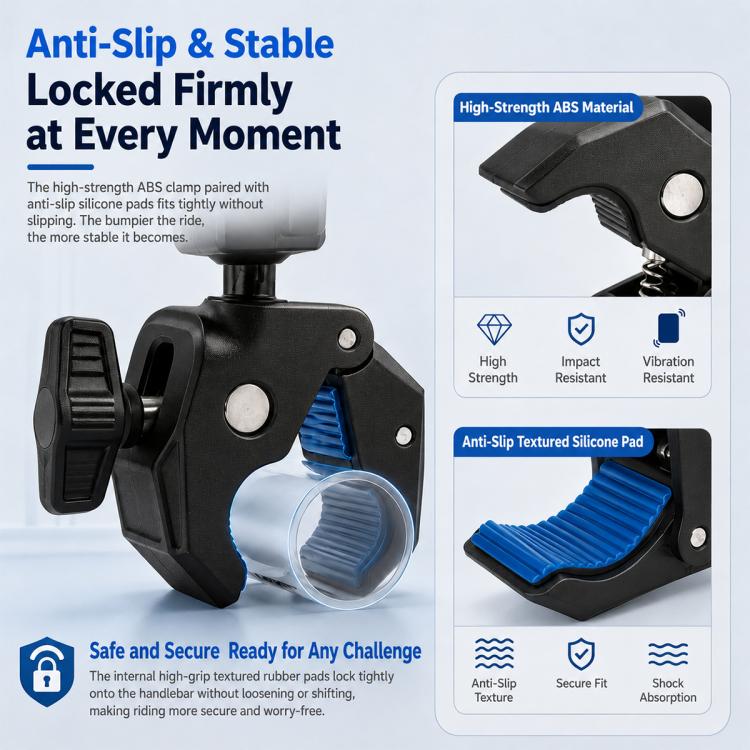 Aluminum Alloy Heavy-Duty Crab-Claw Clamp Motorcycle Handlebar Mount for DJI, Insta360, GoPro And Other Action Cameras