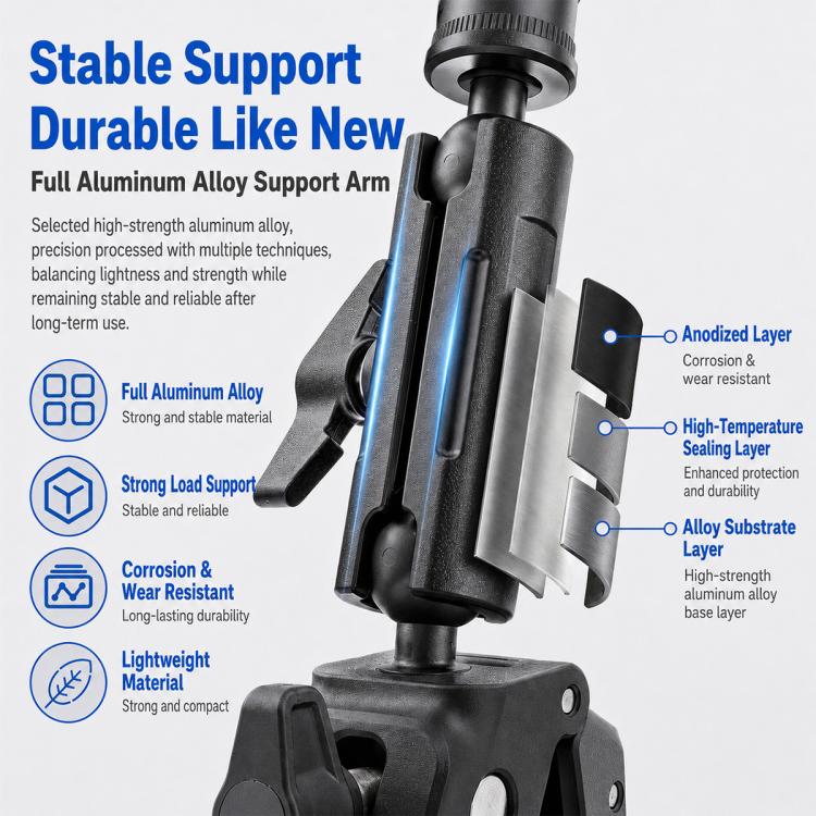 Aluminum Alloy Heavy-Duty Crab-Claw Clamp Motorcycle Handlebar Mount for DJI, Insta360, GoPro And Other Action Cameras