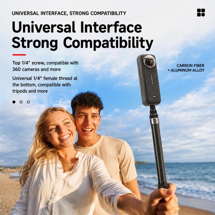 1.5m Invisible 7-section Carbon Fiber Selfie Stick Bullet Time Extension Monopod for Insta360 X6 / X5 / X4 / X3, DJI Osmo 360 / 360 II